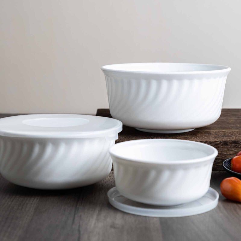 LA GOURMET Pearl Luxe 3pcs Bowl Set With Lid - White LGPAL429315-image null