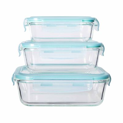 LA GOURMET Pure Glass 3pcs Rectangle Container Set (1040ml + 640ml + 370ml) LGPS430519