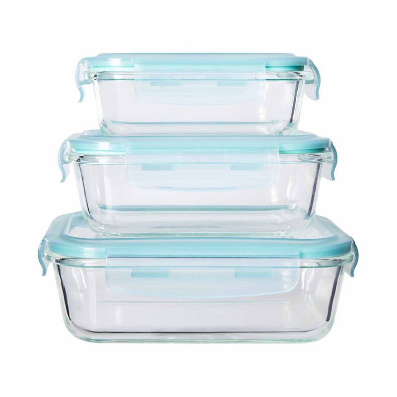 LA GOURMET Pure Glass 3pcs Rectangle Container Set (1040ml + 640ml + 370ml) LGPS430519-image null