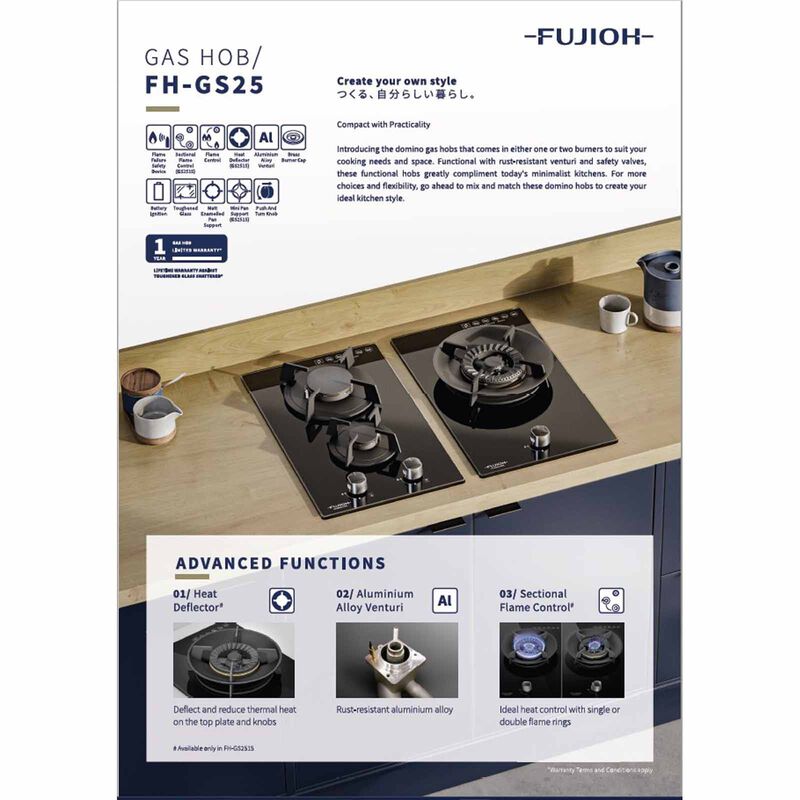 FUJIOH 30cm 2 Burners Gas Hob (lpg)(exclude Installation) FH-GS2525 SVGL LPG-image 9