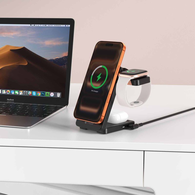 MAZER Qi2.2 25w Foldable 3in1 Total 35w Wireless Charging Stand-black M-MAGFOLD07-BK-image 5