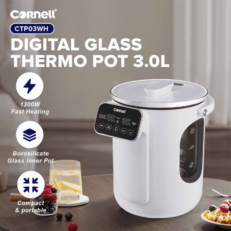 CORNELL Digital Glass Thermo Pot (3.0l) CTP03WH-image 8