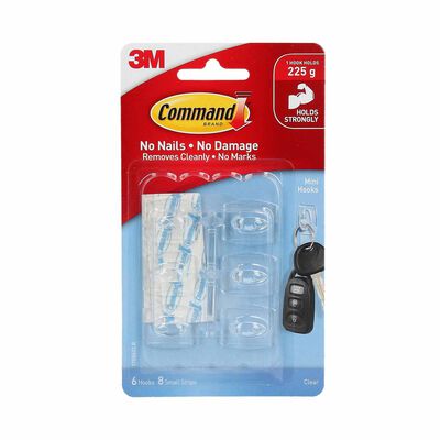 3M COMMAND Mini Hooks 6hooks 8strips 17006CLR