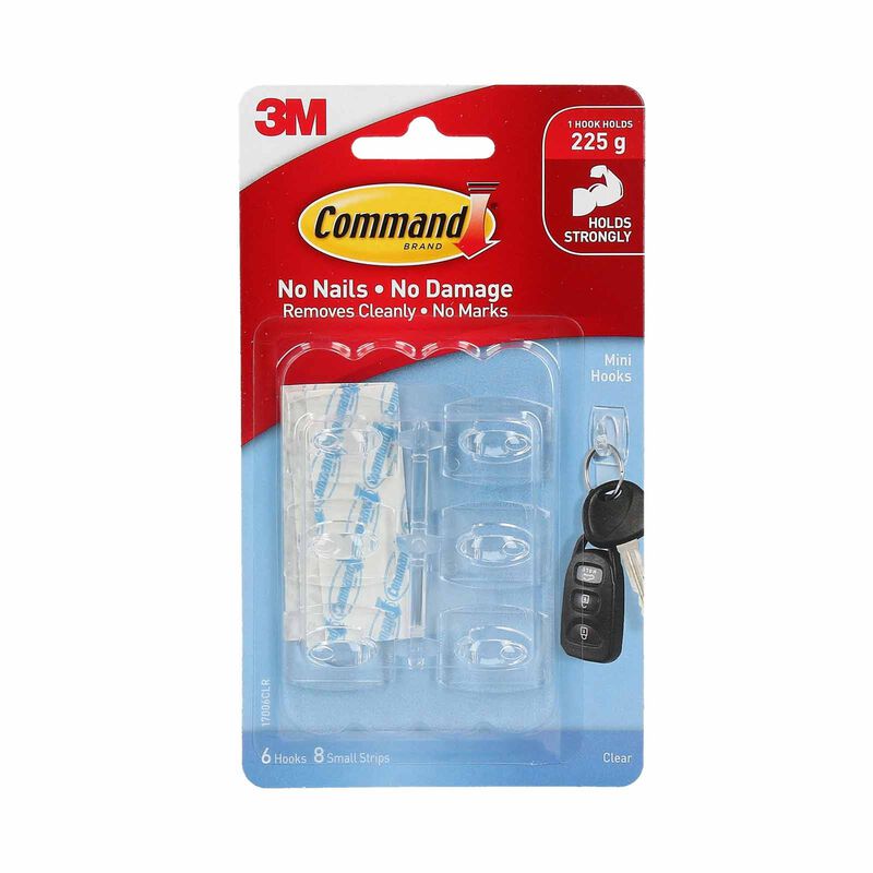 3M COMMAND Mini Hooks 6hooks 8strips 17006CLR-image 1