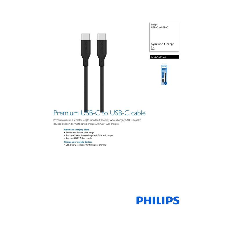 PHILIPS 65w Premium Usb-c To Usb-c Cable DLC4561CB/00-image 3