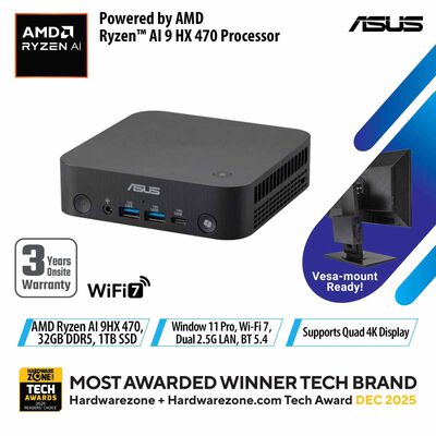ASUS Mini Pc Amd Ryzen Ai R9 Hx 470 32gb 1tb Ssd Win 11 Pro Amd Radeon 890m Graphics Black PN55-S90021NL