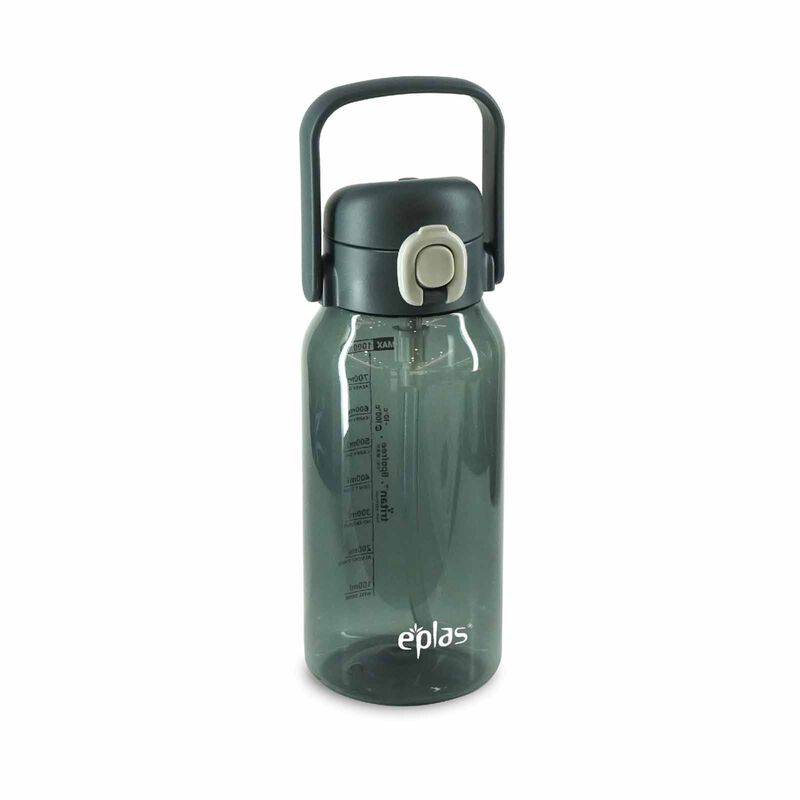 EPLAS Large Drink Bottle W/spring Buffer Straw & Handle EGCS-1000 GREY-image null