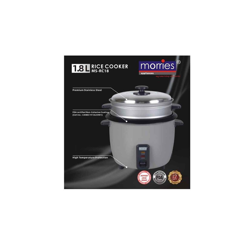 MORRIES Rice Cooker With Steamer (1.8l) MS-RC18-image 3