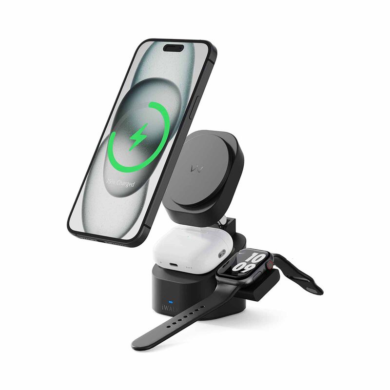 IWALK Standme Power 3-in-1 Wireless Charger Black For Iphone/watch/airpods MXS007-001A-image 2