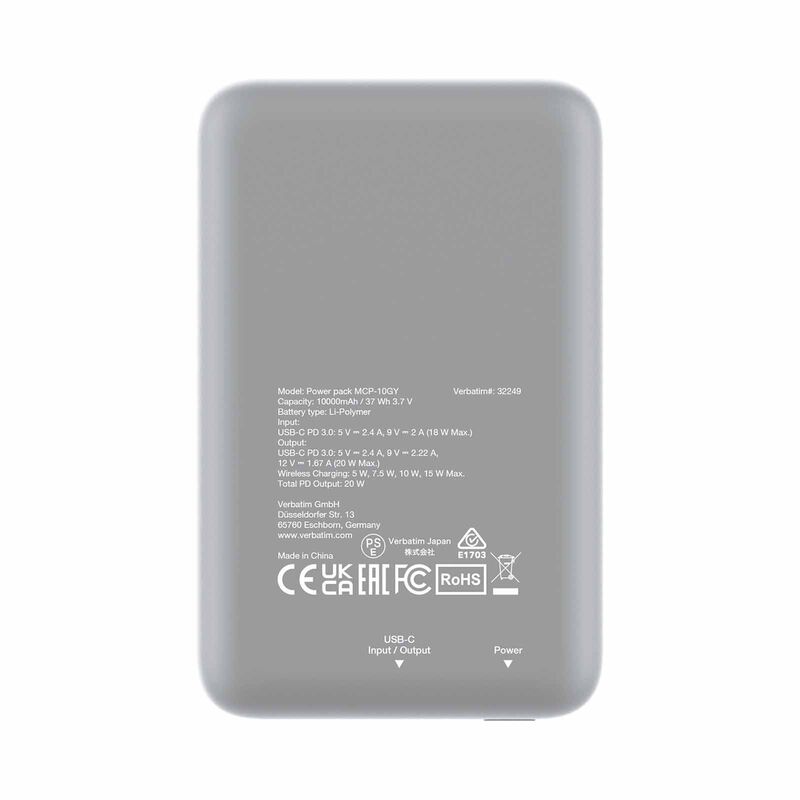 VERBATIM Power Pack Mcp-10bk 10000 Mah Pd 20w Mwc 15w - Grey VM32249-image 4