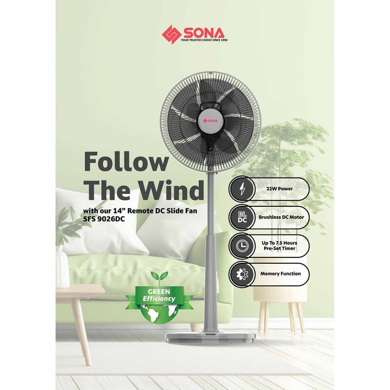 SONA 14 In Dc Slide Fan SFS9026DC-image 3