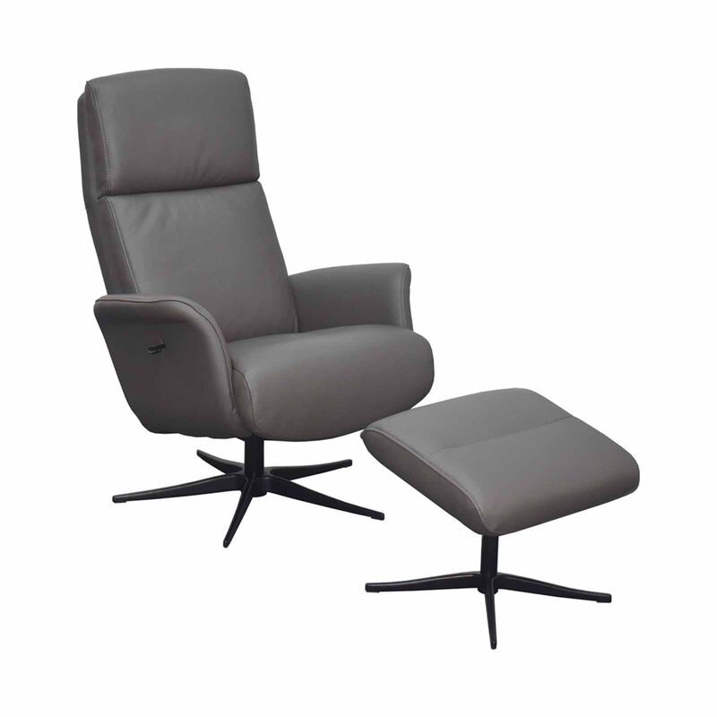 Recliner Chair W Ottoman (hl) Dk Brown Half Leather SOLANA-image 2