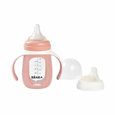 BEABA With Silicone Protective Sleeve 210ml - Pink (online) GLASS BOTTLE