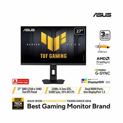 ASUS 27in Tuf Gaming Qhd 320hz Ips Height Adj Gaming Monitor VG27AQML5F