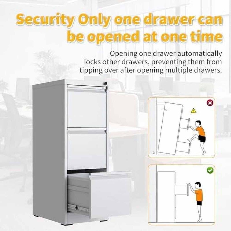 STEELCRAFT Filex 3 Drawer Vertical Filing Cabinet White38 X50 X 103 H FILEX-image 3