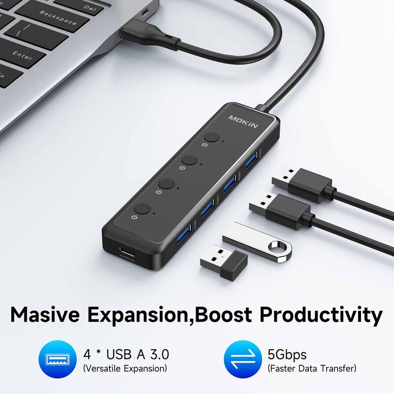 MOKIN 5 In 1 Usb A To 4*usb A3.0+usb-c Dc Hub MK-MOUC5708-image 3