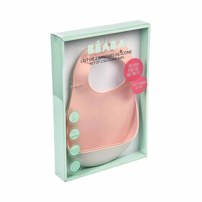 BEABA Bib - 2 Pack - Old Pink/light Grey (online) SILICONE-image 4
