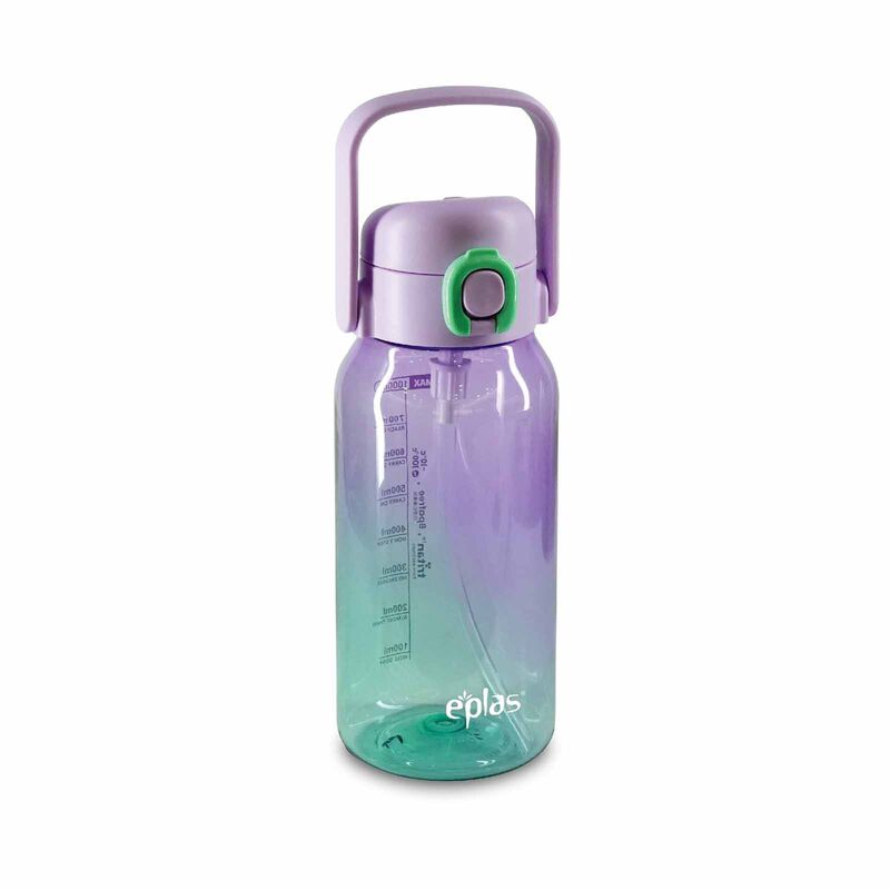 EPLAS Large Drink Bottle W/spring Buffer Straw & Handle EGCS-1000 PURPLE-image null