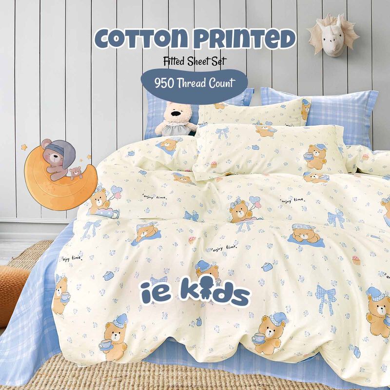 IE KIDS Ie Kids I 100% Cotton Printed I Fitted Sheet Set I Bed Time Bear Queen Fitted Sheet ( Oe ) 7500 I Q I FS I BEDTIME BEAR-image 1
