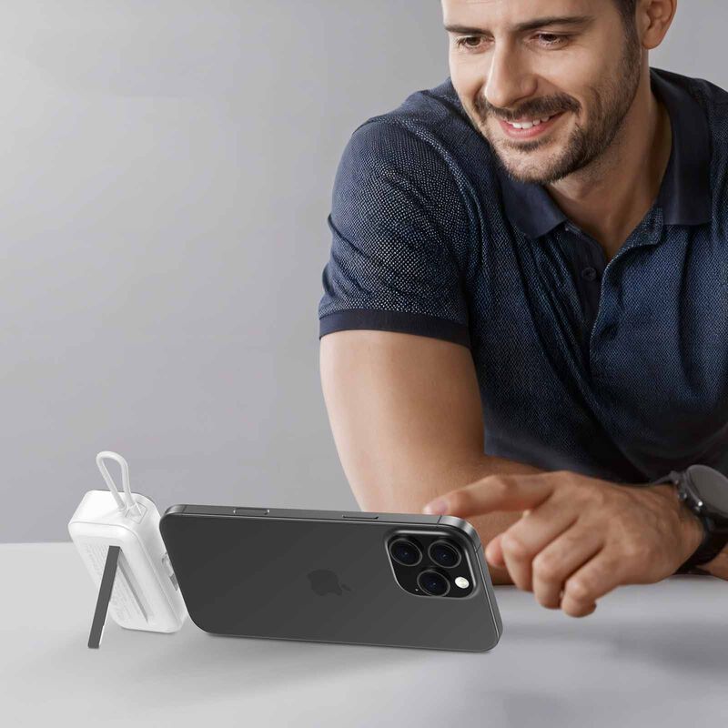 MAZER Pocketmini 5000mah/built-in Cable+apple Watch Charging+stand/pd20w Power Bank - White M-POCKET5.0W-WH-image 5