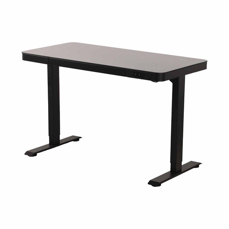 FLEX Elec Height Adjustable Desk Glass Top W Wireless Charger GLASGOW (BLACK)-image null