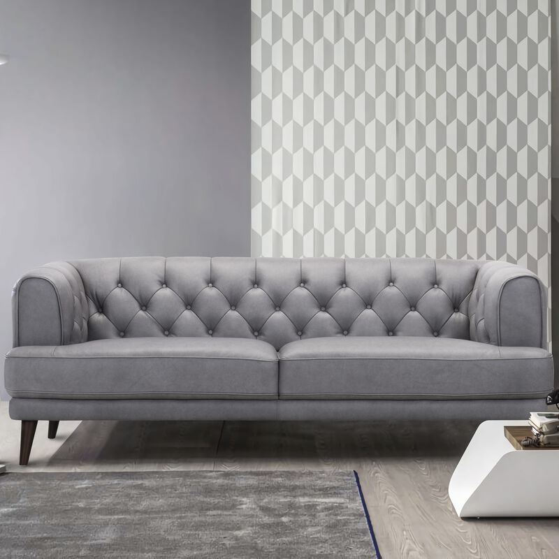3 Seater (fl) C15 Grey Full Leather Sofa MILANA-image 5