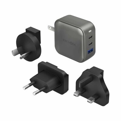 ENERGEA Travelworld Gan66, 2c1a Pd/pps/qc3.0 Wall Charger,66w (us+uk+eu+au) - Gun CHR-TW-GAN66