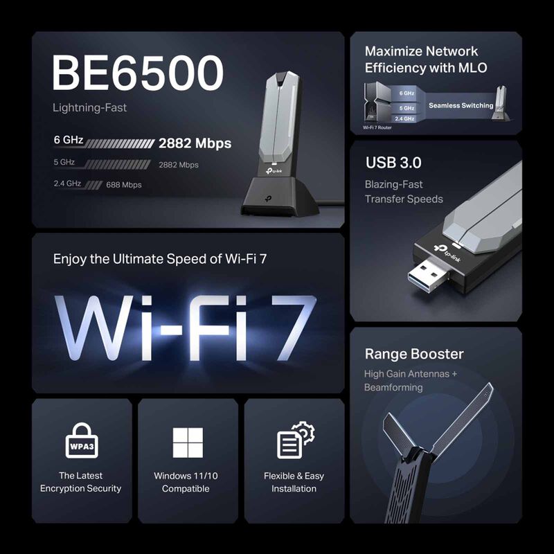 TP LINK Be6500 Wi-fi 7 High Gain Wireless Usb Adapter ARCHER TBE400UH-image 2