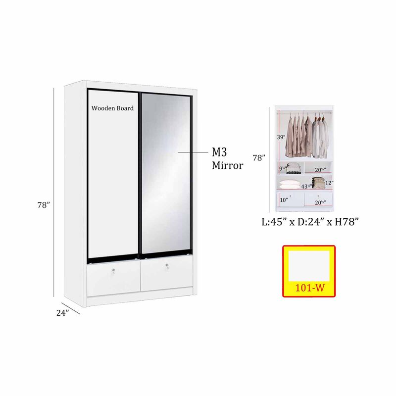 SMARTBOX 2 Door Sliding Wardrobe (white-46) LUCCA-image 2