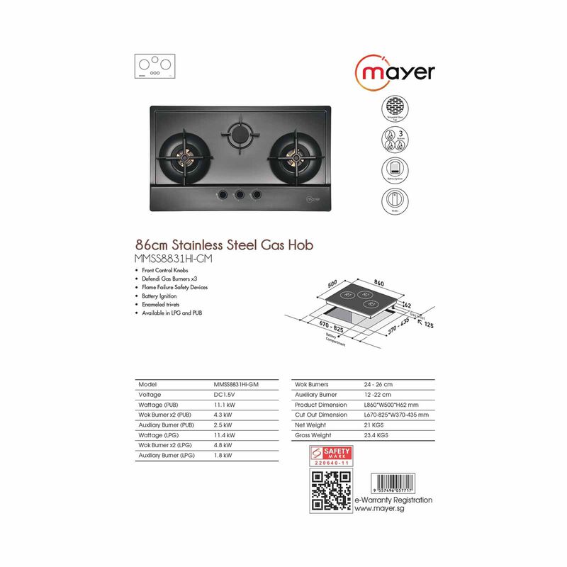 MAYER Stainless Steel Gas Hob (86cm) (exclude Installation) MMSS8831HI-GM-image 3