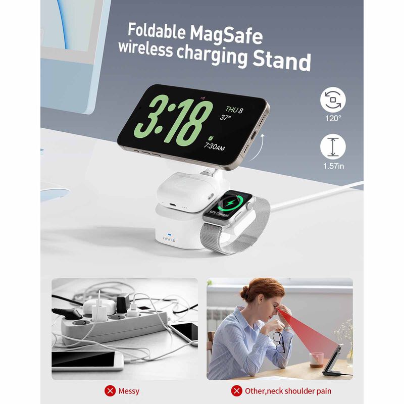 IWALK Standme Power 3-in-1 Wireless Charger White For Iphone/watch/airpods MXS007-002A-image 5