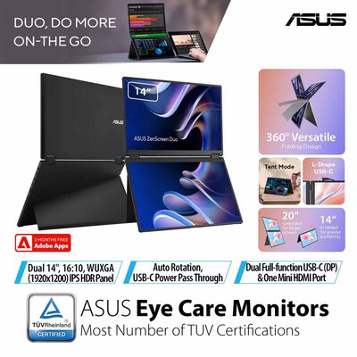 ASUS 14in Zenscreen Duo Wuxga Foldable Portable Monitor MB14FCD