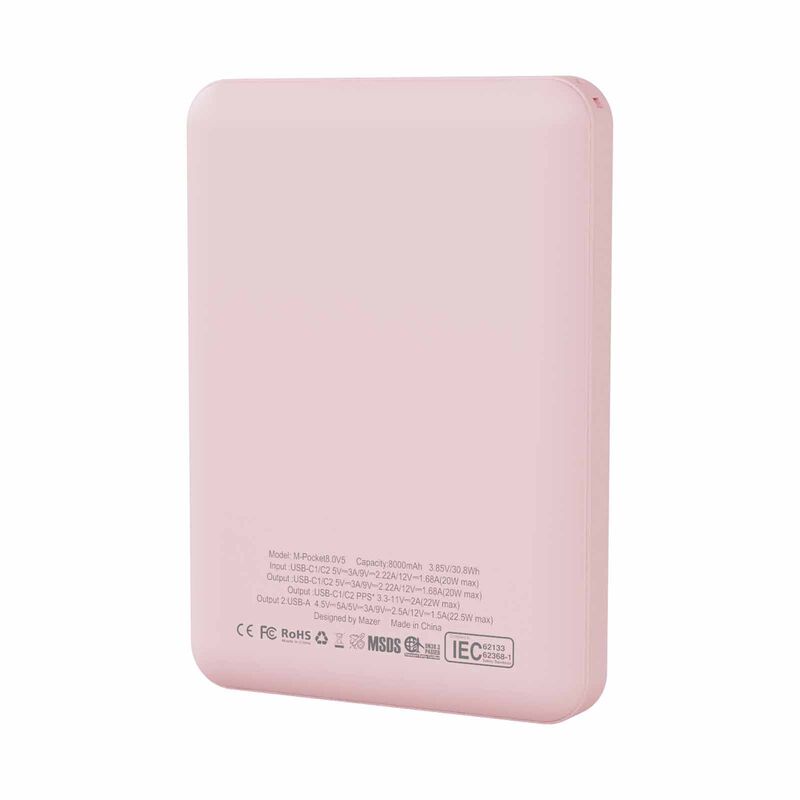 MAZER Pocketcharge 8000mah/pd20w/qc3.0 Powerbank - Pink M-POCKET8.0V5-PK-image 2
