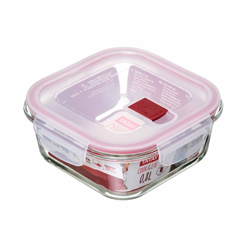 TATAY Hermetic Square Glass Cont.cook&eat 0.8l Red T1614.09-image null