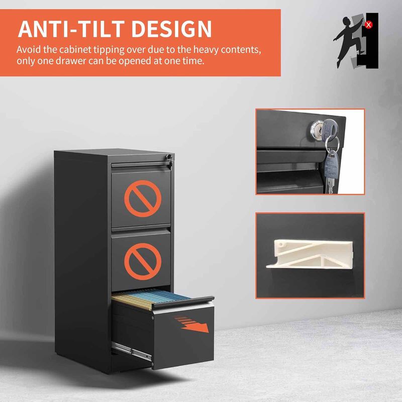 STEELCRAFT Filex 3 Drawer Filing Cabinet Black38 X45x 103 H FILEX-image 5