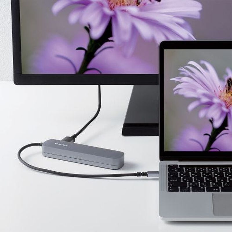 ELECOM Usb C Docking Station Usb-a&times;2 Hdmi&times;1 Usb-c&times;2 Sd+microsd Sil Magnet Stand DST-C20SV-image 4