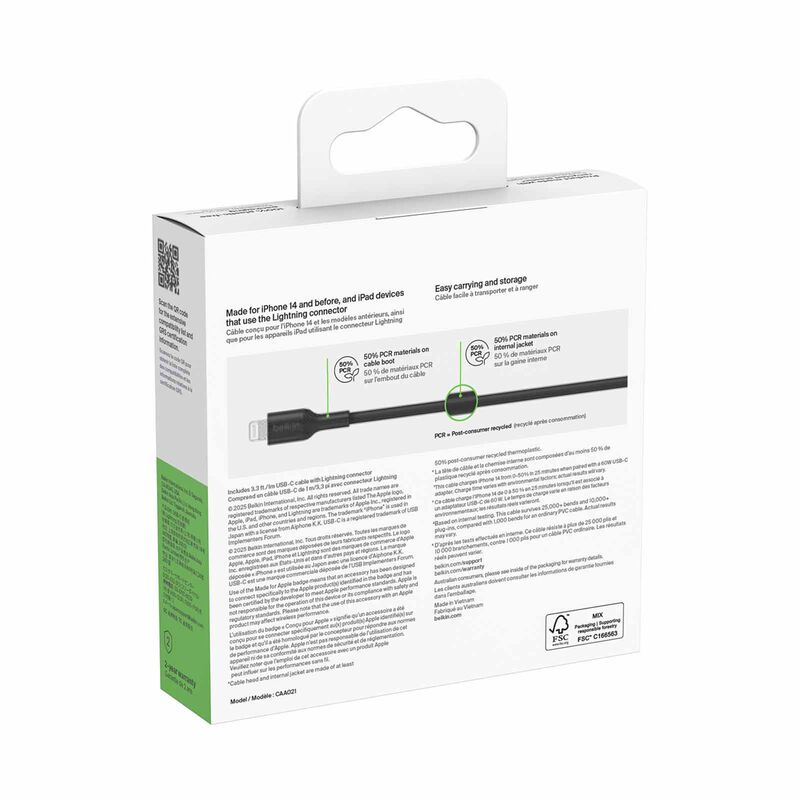BELKIN Usb-c - Lightning Cable, Pcr, 1m, Black CAA021FQ1MBK-image 3