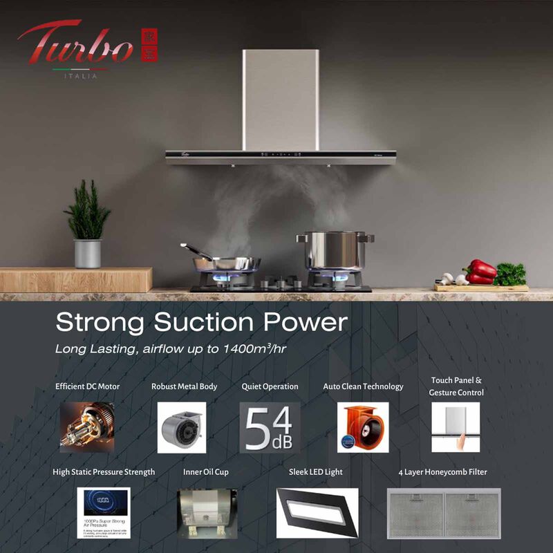 TURBO Chimney Hood (90cm) Black With Touch Control (exclude Installation) T411-BK-image 2