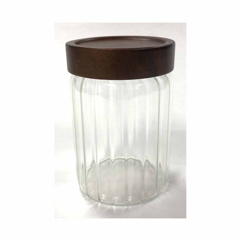 ELEMENTAL High Borosilicated Stripes Glass Storage Jar With Acacia Lid (790ml) 24QGP-1015-image null