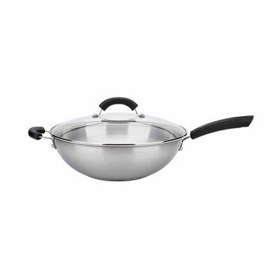 MEYER Centennial Stainless Steel 32cm/6l Wok Skillet With Glass Lid And Helper Handle 77260