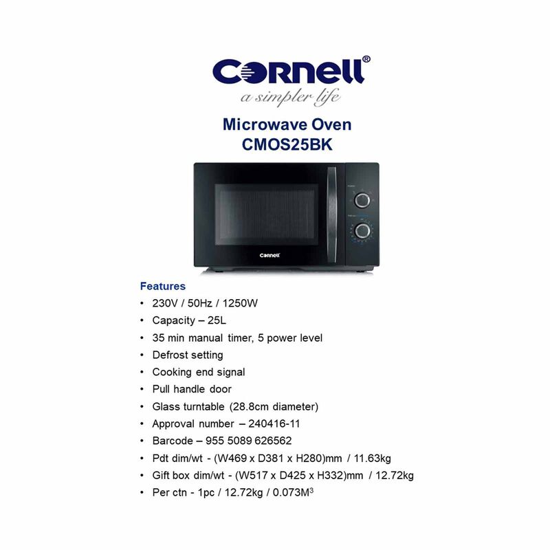 CORNELL Microwave Oven (25l) - Black CMOS25BK-image 5