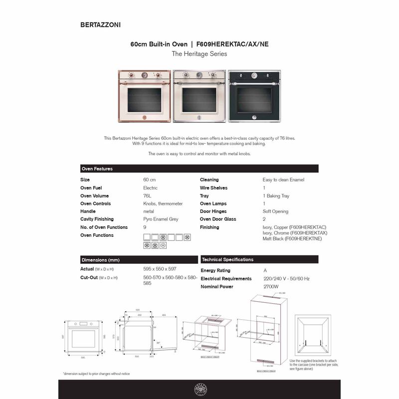 BERTAZZONI 60cm Electric Built-in Oven (ivory And Chrome Finish) F609HEREKTAX-image 5