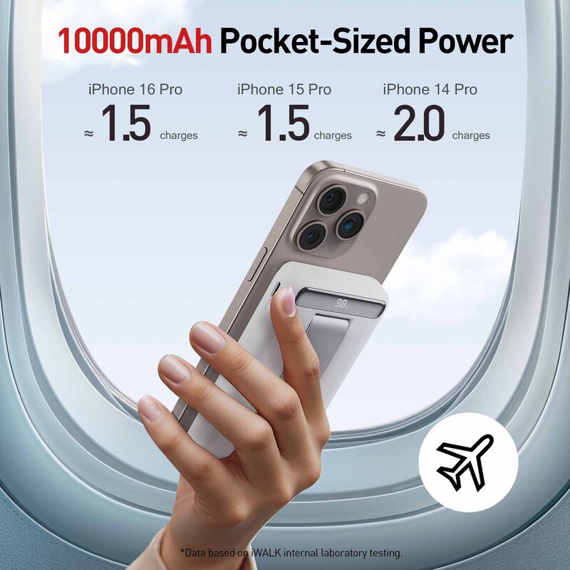 IWALK Powerstand 10000mah Qi2 Magnetic Wireless Fast Charger With Multi-angle Adjustable Stand White MXB014-002A-image 6