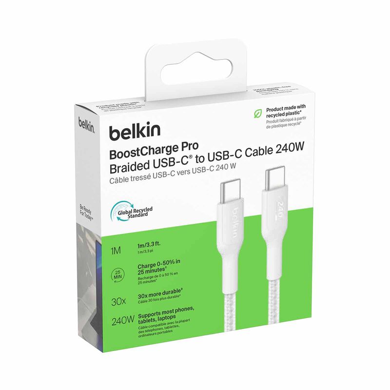 BELKIN Usb-c - Usb-c Cable 240w 2.0, Braided Pcr, 1m, White CAB025FQ1MWH-image 2
