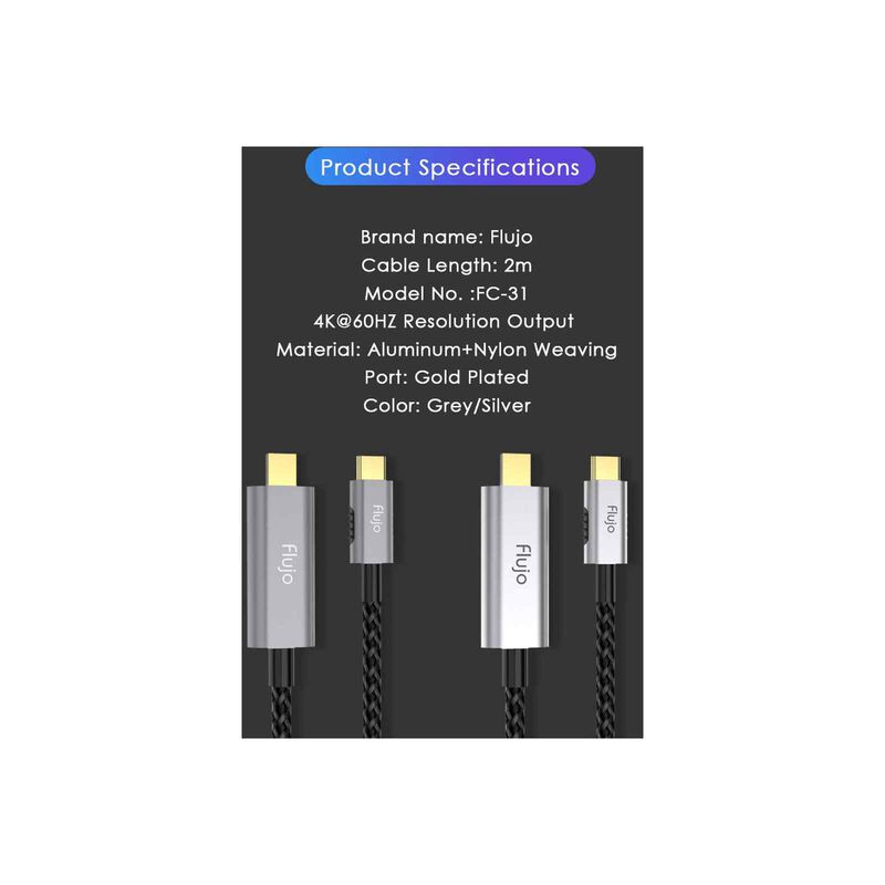 FLUJO Usb C To Mini Display Port Cable Silver FJ-X-31-S-image 9