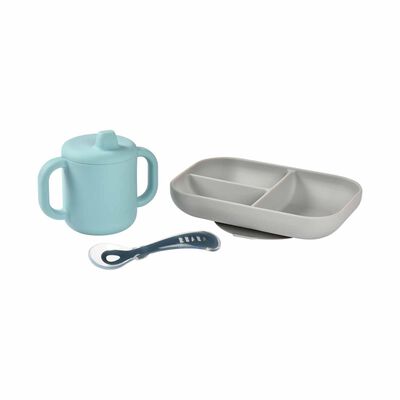 BEABA Learning Set - Blue/grey (online) SILICONE