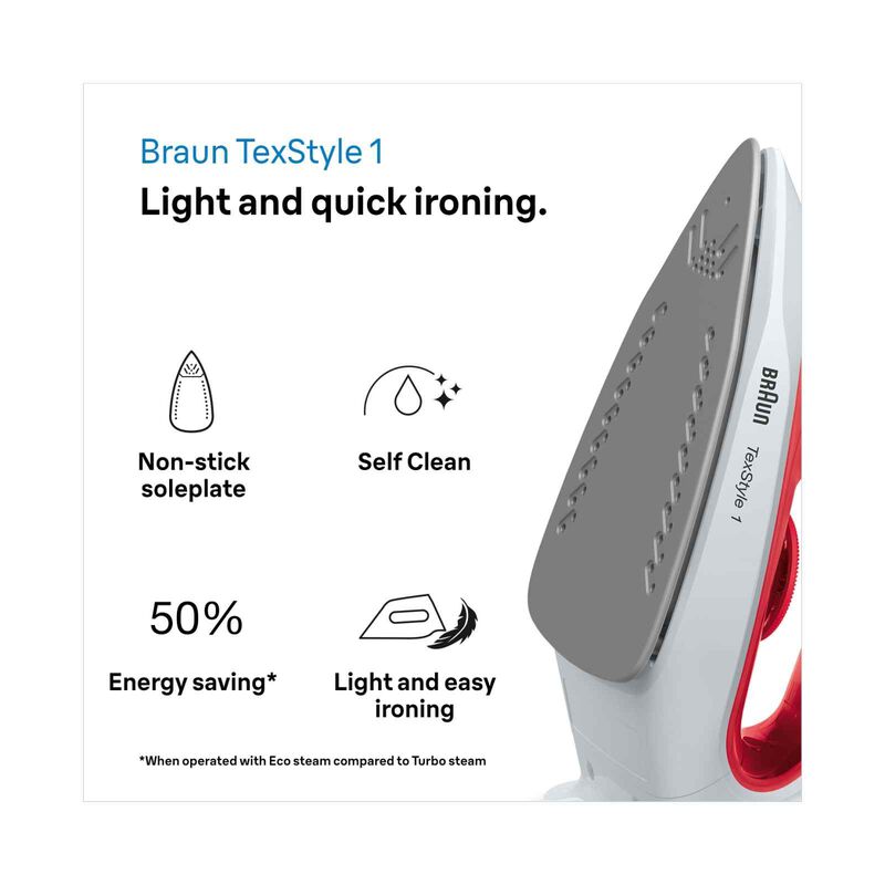 BRAUN Texstyle 1 Steam Iron (1900w) - Red SI1019RD-image 4