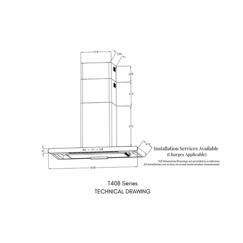 TURBO 90cm Chimney Hood + Dc Motor With Motion Sensor Control (excl. Install) T408-SS-image 3