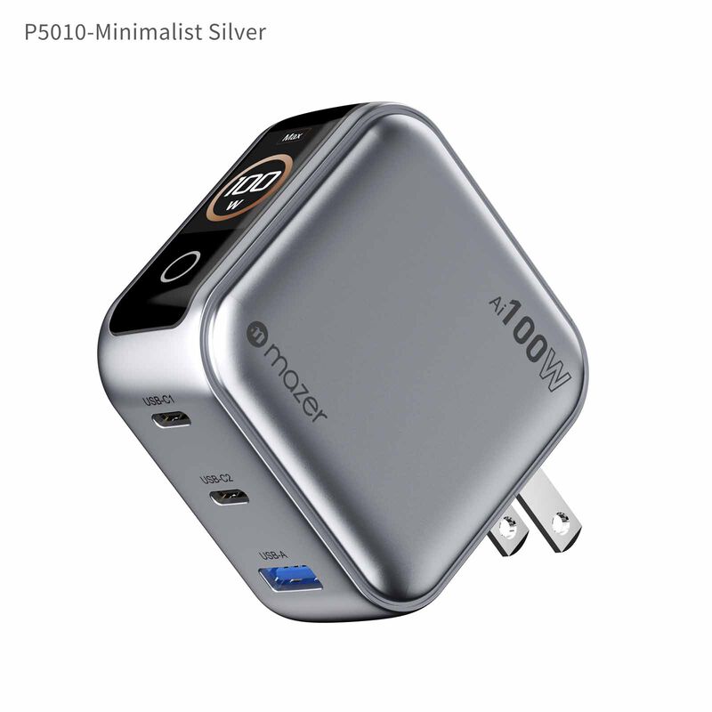 MAZER Ai Prestigegan Pd100w 2c1a Mini Wall Charger-silver M-AI-G100W-V7UK-SV-image 2