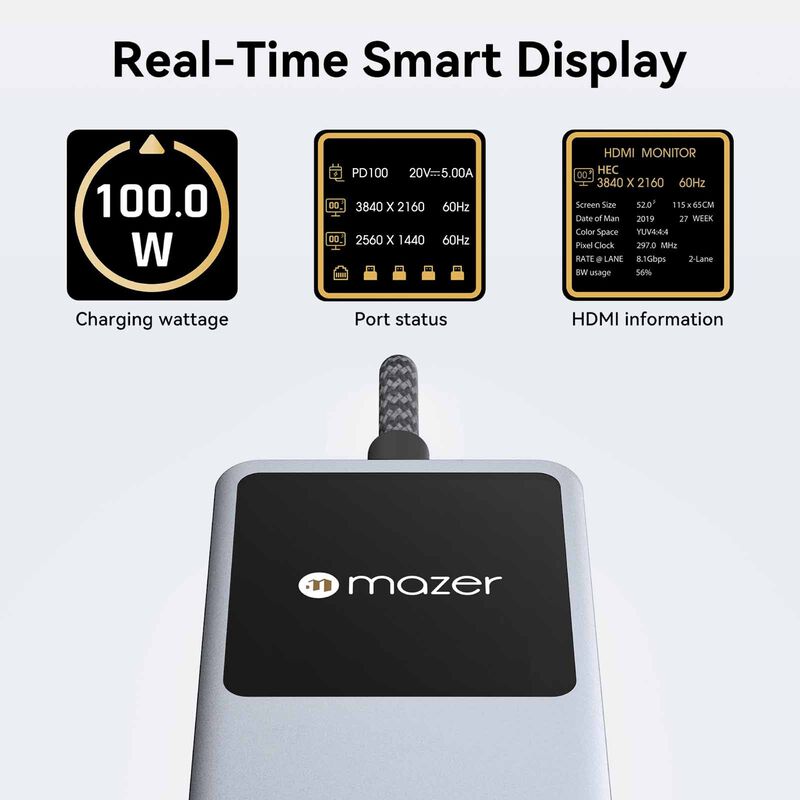 MAZER Ainfinitehub Ai With Smart Display 5-in-1 Hdmi 4k/60hz Pd100w-grey M-AI-HUB70-GY-image 7